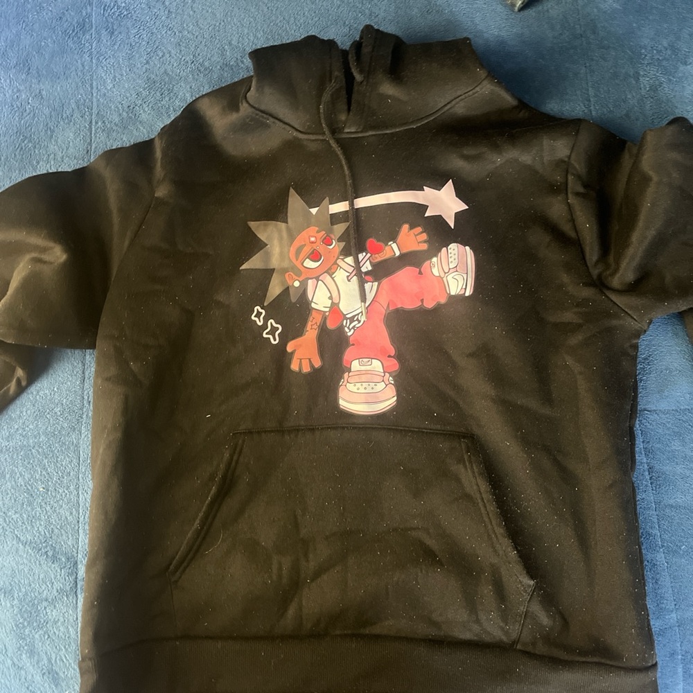 SHEIN Black and Red Zip Up Sweater with Retro Graphic